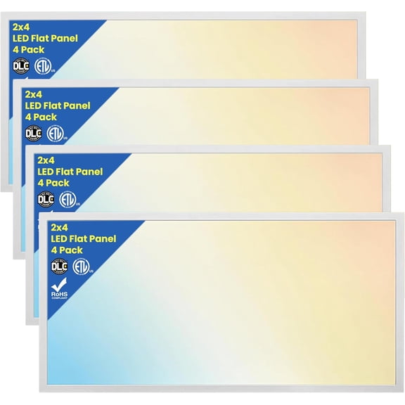 2x4 LED Flat Panel Light, 4-Pack, 5CCT Up to 6500K, Dimmable, Drop Ceiling