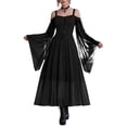 thumbnail image 2 of Women Gothic Witch Maxi Dress, Off Shoulder Sheer Flare Long Sleeve Lace Up Vintage Gown, Floor Length Renaissance Costume Dress for Halloween Cosplay Themed Party XL, 2 of 6