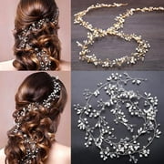 Doqcey Hair Bridal Pearl Headband, Wedding Party Long Chain Headpiece