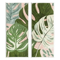 Modern Layered Monstera Leaves Botanical & Floral Graphic Art Unframed Art Print Wall Art, Set of 2
