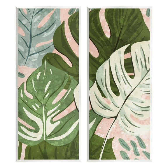 Modern Layered Monstera Leaves Botanical & Floral Graphic Art Unframed Art Print Wall Art, Set of 2