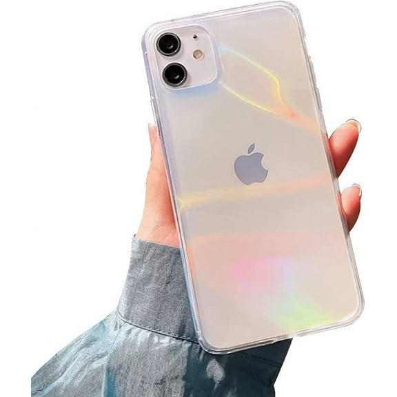 Compatible with iPhone 12/iPhone 12 Pro Case, Clear Glitter Bling Rainbow Design for Women Girls Soft TPU Shockproof Anti-Scratch Protective Cases for iPhone 12/12 Pro- (Clear)