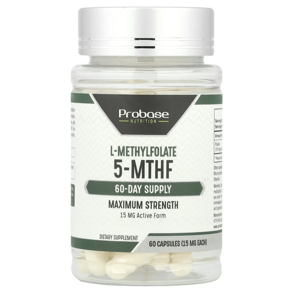 Probase Nutrition L-Methylfolate 5-MTHF, 15 mg, 60 Capsules