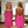 thumbnail image 2 of Xudanell Backless Cami Dress Girls Open Back Mini Linen Dress Spaghetti Strap Summer Beach Vacation Flowy Sundress for Kids (Hot Pink, 7-8 Years), 2 of 5