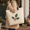 thumbnail image 4 of Christmas Holly Tote Bag for Women, Cream Holiday Handbag with Green Handles, Large Festive Everyday Carry Bag with Spacious Interior, 4 of 6
