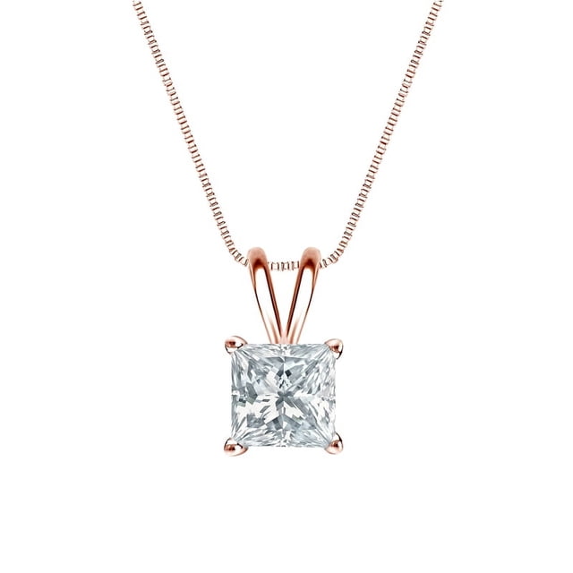 JeenMata Collar Colgante Sencillo de Moissanita de Corte Princesa de 2 Quilates con Certificación Chapado en Oro Rosa de 18 K sobre Plata