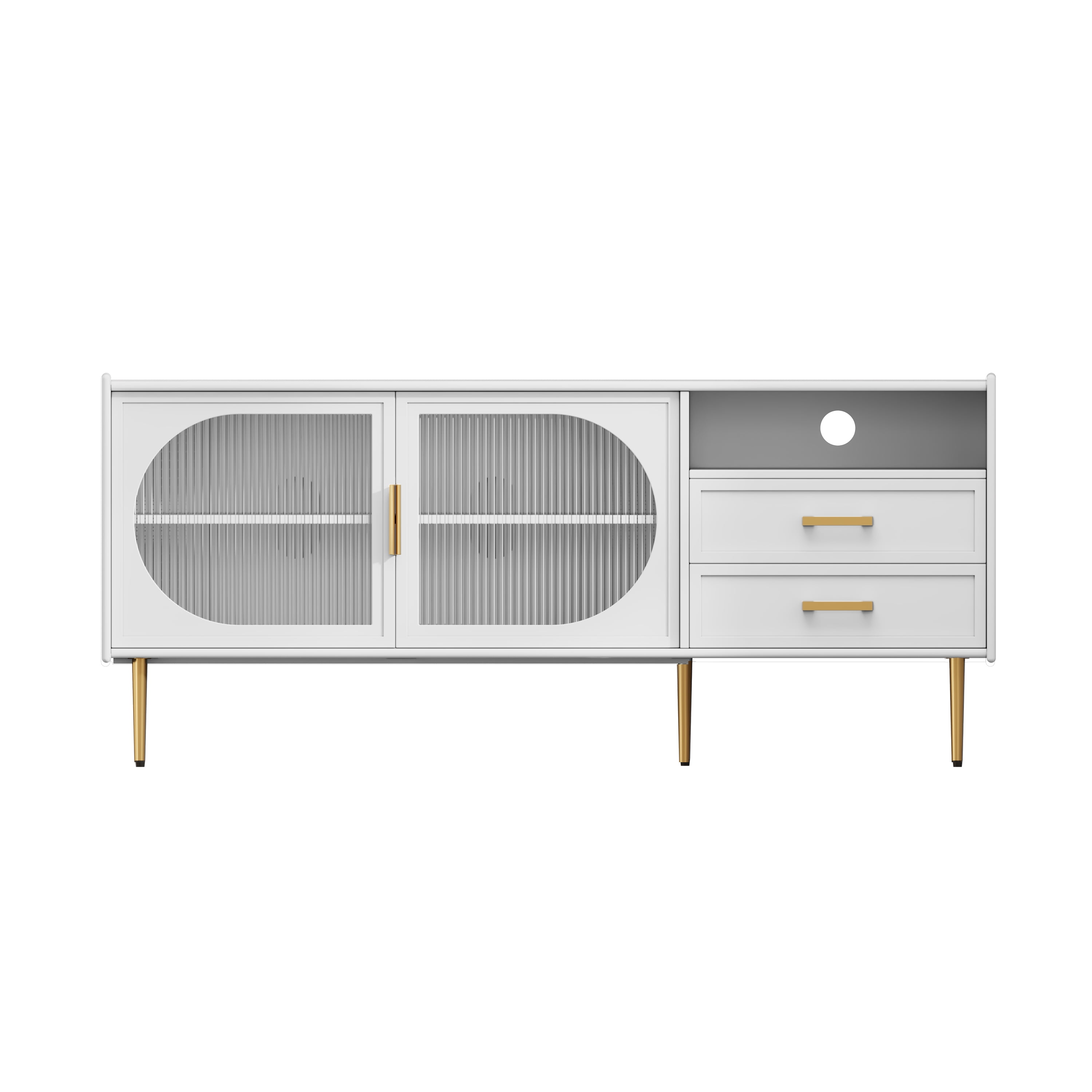 CBJCBJ 60.1" Modern Glass Door TV Cabinet with 2 Drawers and Adjustable Shelves | Entertainment Center for TVs up to 70" | 4 Compartment Media Console Storage