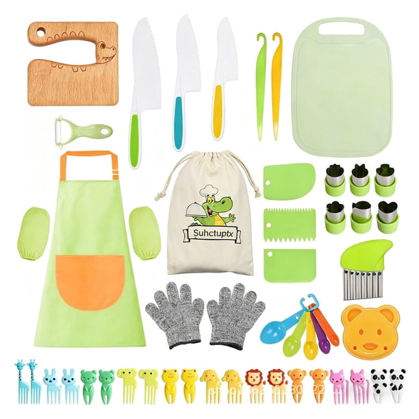 Juego de 50 piezas de cocinitas de juguete con guantes, delantal y utensilios realistas para desarrollar motricidad fina, para niños y niñas de 2 a