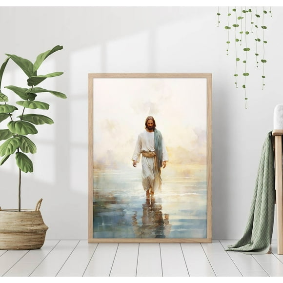 Jesus Walking on Water Poster Painting Print Bible Verse Wall Art Gift Trendy Living Room Home Decor Canvas Christian Nursery Decor
