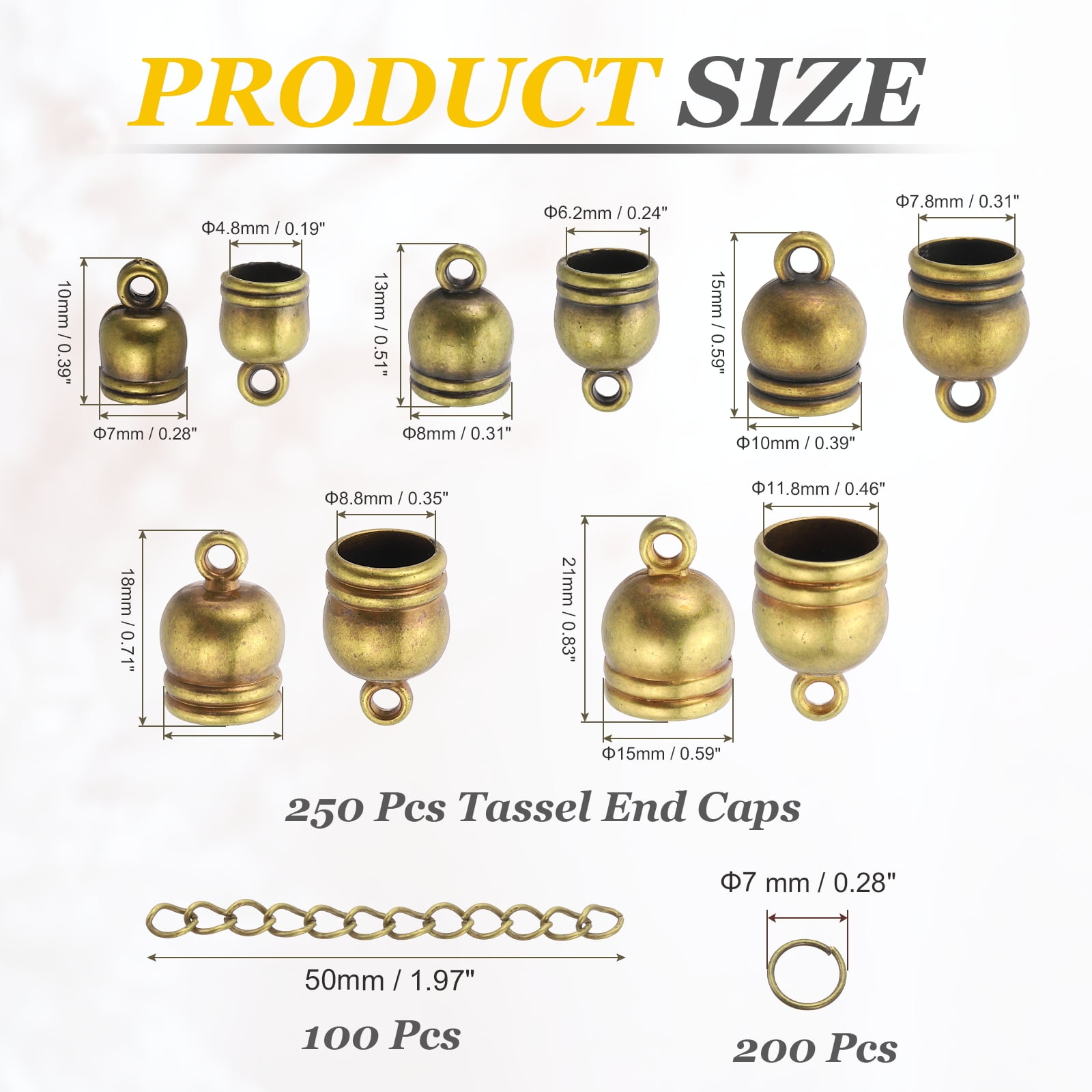 Uxcell 550Pcs Leather Cord End Caps, 4.8 to 11.8mm ID Tassel Barrel End Caps with Extender Chains and Jump Rings for Jewelry Making Findings DIY Bracelet Necklace, Bronze Tone
