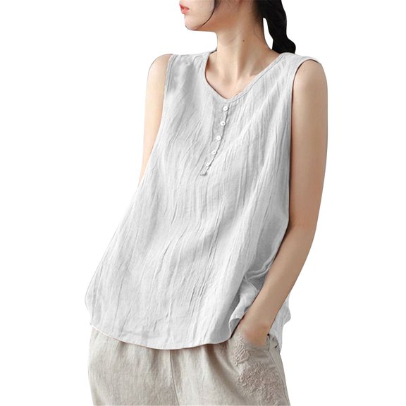 DQRPSEETB Womens Plus Size Tank Tops Shirts for Women Crew Neck Sleeveless Button Up Blouse Top Tops for Women Trendy Summer