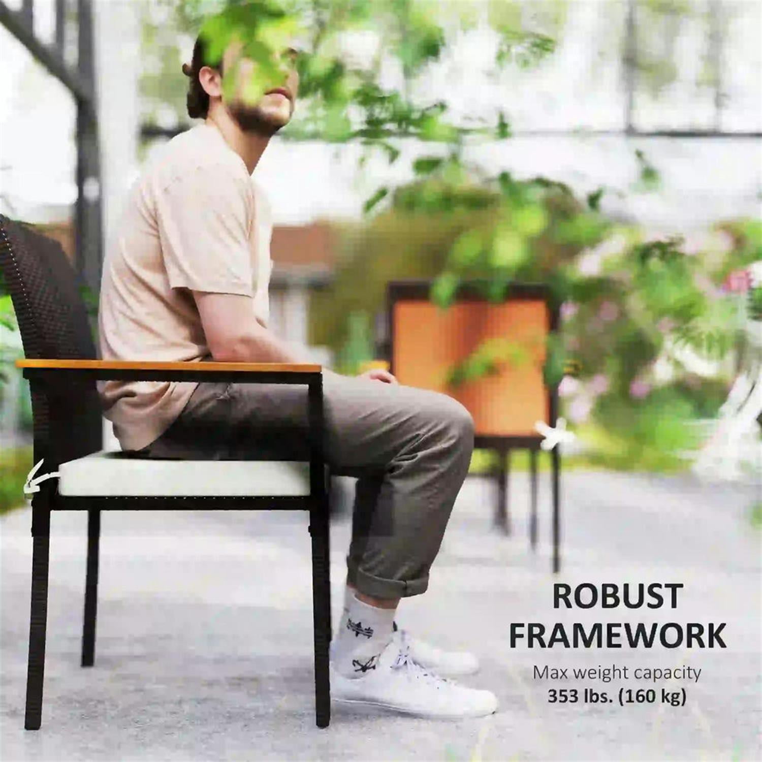 Demi Bonn Outdoor Dining Chairs Set of 2 with Backrest, Stackable Wicker Patio Dining Room Chairs with Cushion for Garden, Backyard, Lawn, White