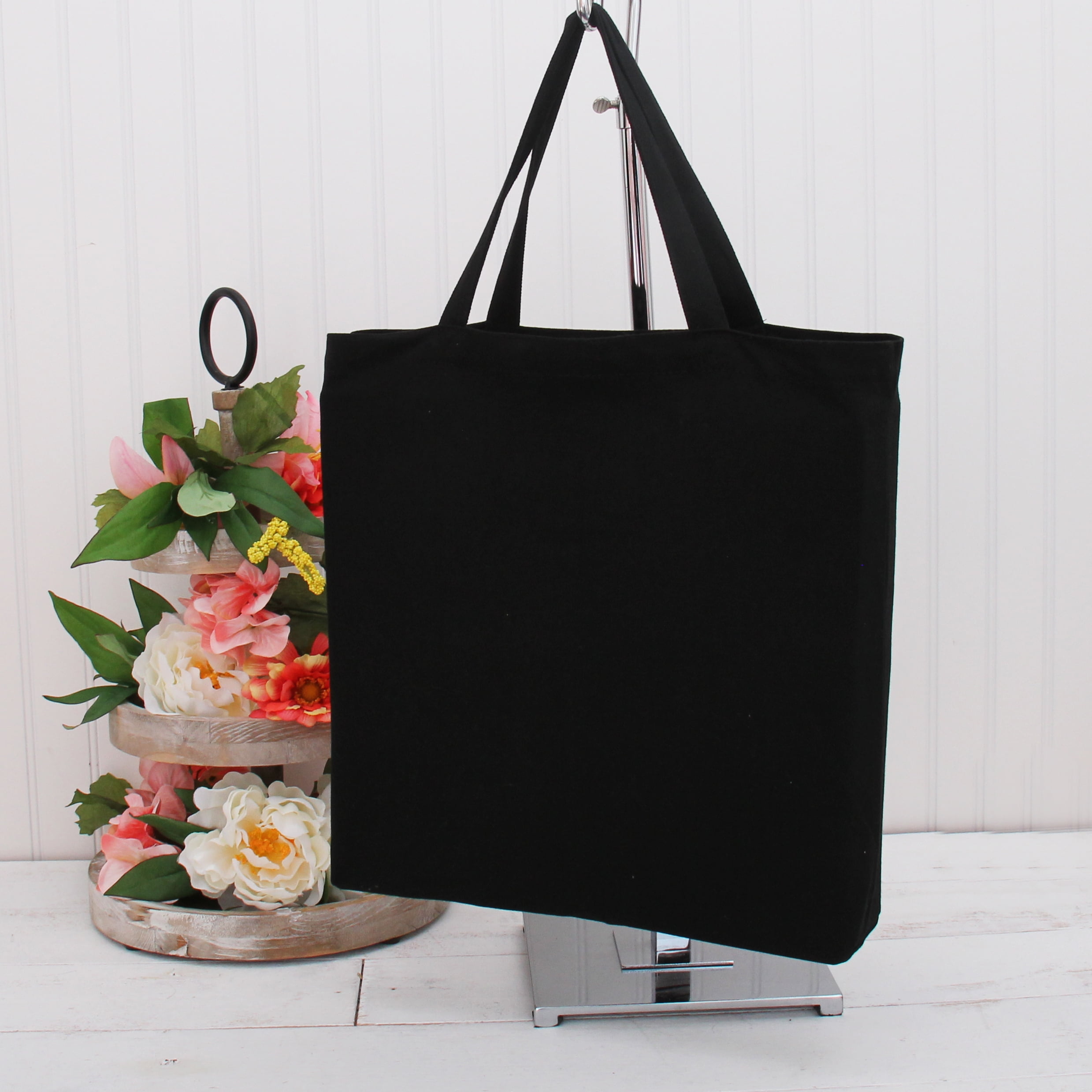 1 x Plain 100% Cotton Black Cotton Shopping Shoulder Tote Bag with