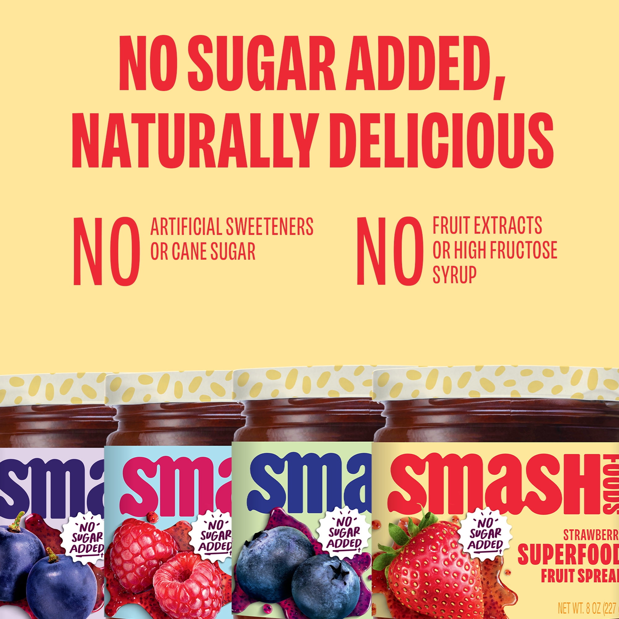Smash Foods Jam, Classics Variety 4-Pack, No Sugar Added, Low-Calorie