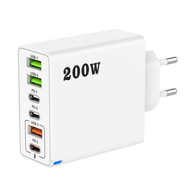200W Charger Super Fast Wall Charging USB C Multi-Port Mobile Phone Charger