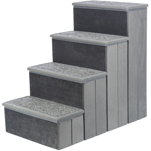 Escaleras para perros TRIXIE Velour de 4 peldaños para camas y sofás, color gris