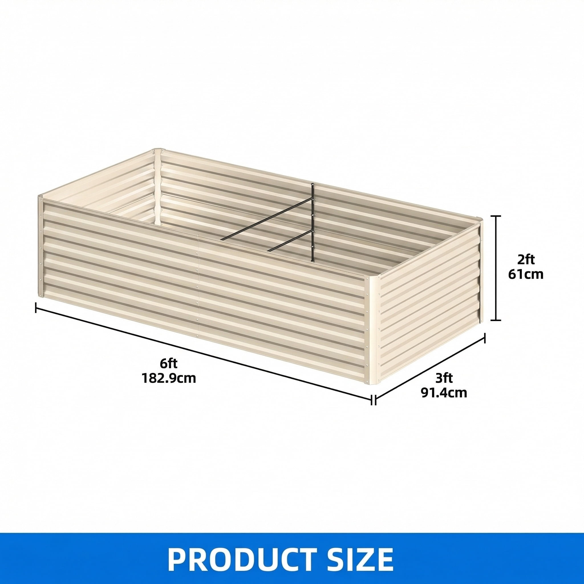 Uforic 6x3x2 ft Galvanized Raised Garden Bed Kit, Cream Metal Planter Box with Gloves, Ground Nails & Support Rod, Outdoor Above Ground Planter for Vegetables, Flowers, Plants