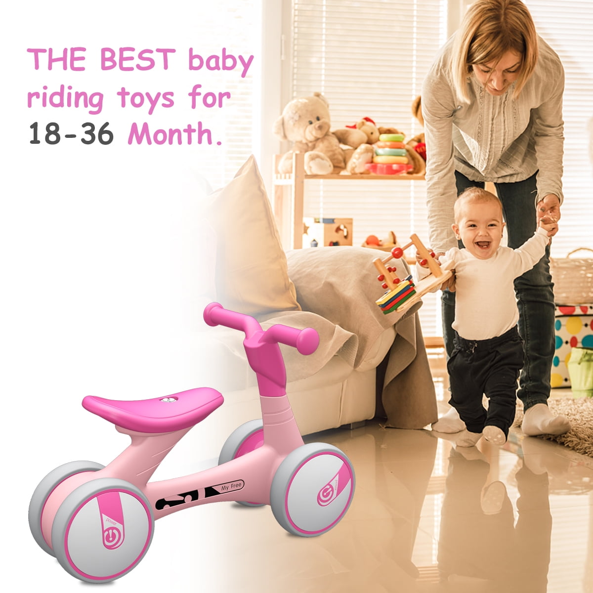 Yeacher Bebe Equilibre Velos Bebe Jouets pour 1 An Garcons Filles 18 36 Mois Mignon Bambin Premier Velo Bebe Marcheur Enfants Pas de Pedale 4 Roues 1er Cadeau d Anniversaire pour Former Bebe de