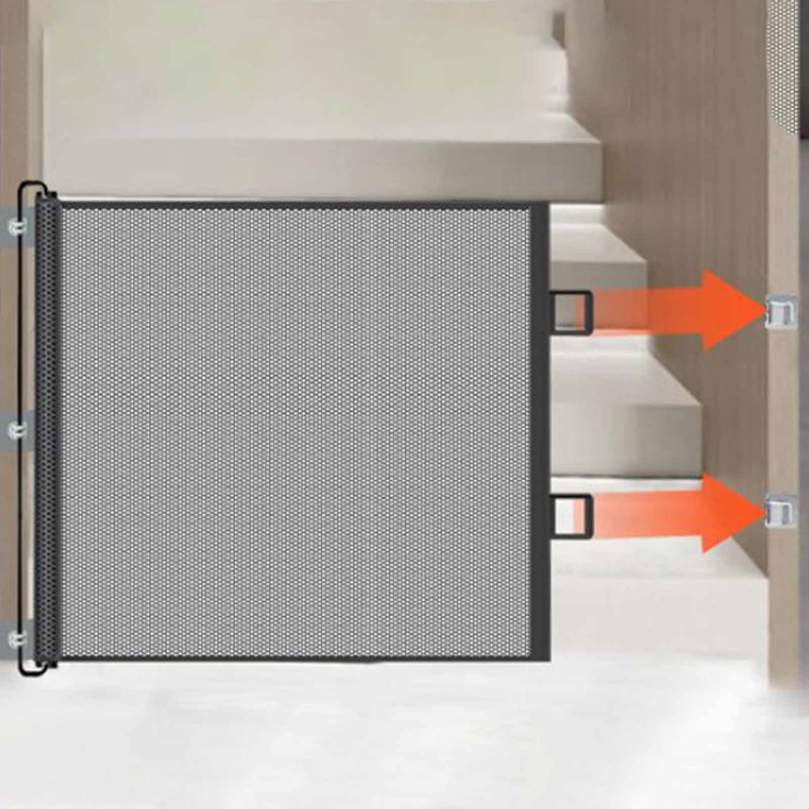 KMWGRE Retractable Mesh Pet Gate for Stairs and Doorways Automatic Extending Barrier for Dogs Cats Indoor Outdoor Use Easy Mount Installation Black 80cm