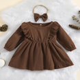 thumbnail image 4 of FNNMNNR Toddler Baby Girls Dress 2pcs Solid Ruffle Long Sleeves A-Line Knee Length Dress with Hairband, 4 of 9