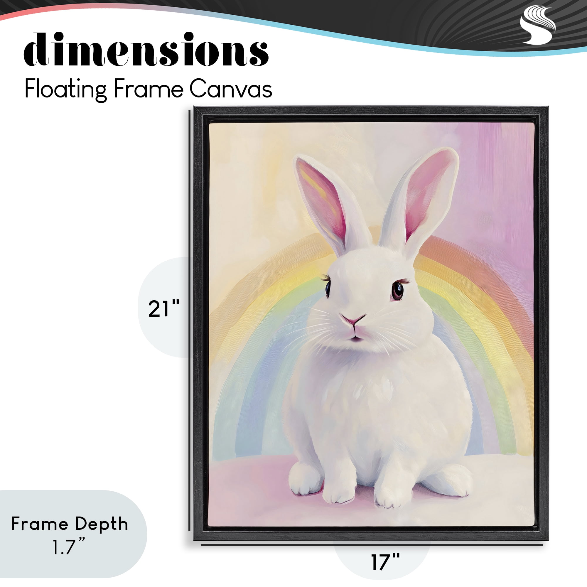 Stupell Industries Rainbow Bunny in Pastel Hues Black Framed Floater Canvas Wall Art, design by The Prints Vibe