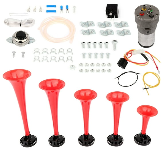 CCIYU 5 Trumpet Musical Horn Kit with Compressor Replacement for Train Car Truck Boat RV