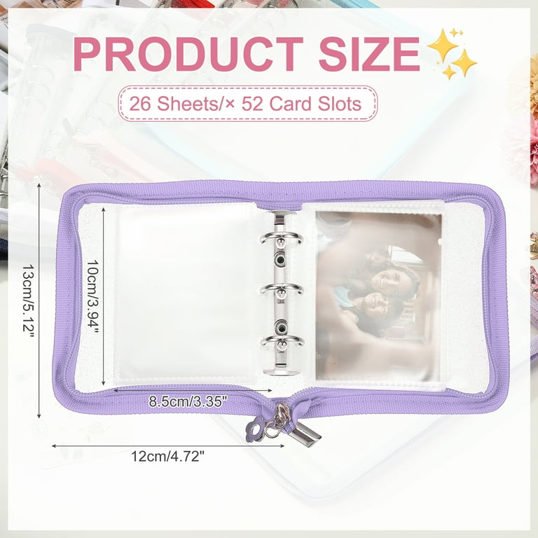 A7 Photocard Binder, Clear KPop Photocard Holder Binder Book, Korean KPop Photo Card Album with 25 Pcs Inner (50 Card Slots), Purple