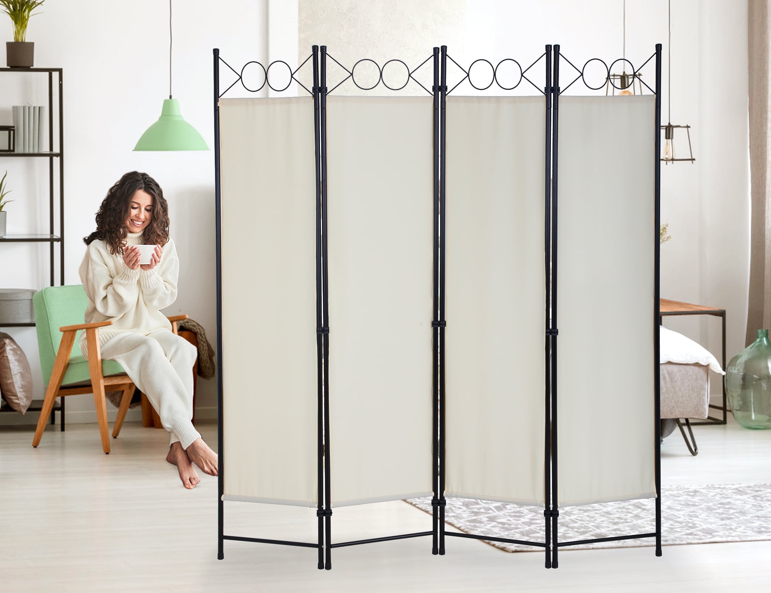 YRLLENSDAN Partition Room Dividers with 4 Panels, Steel Frame Folding Privacy Screen for Room 5.6Ft Portable Room Divider Screen Freestanding Fabric Room Divider