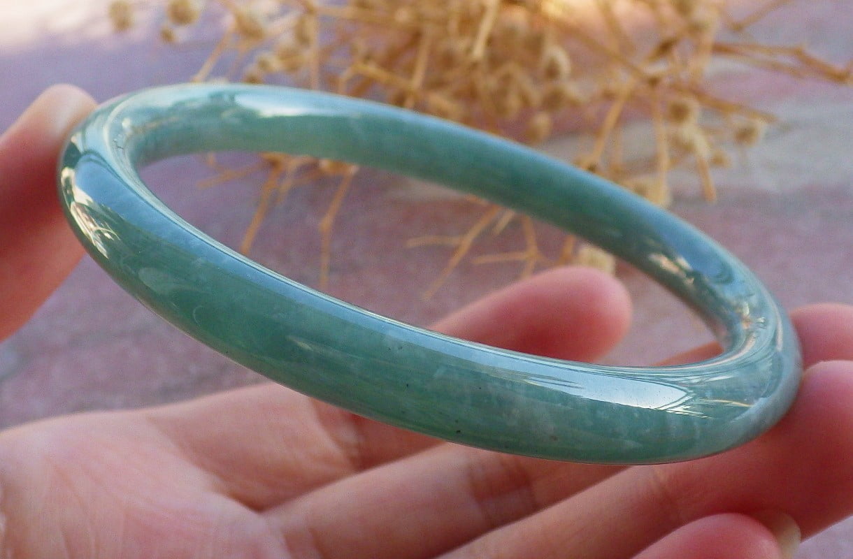 Icy Green Natural A JADE Jadeite Circle Bangle Bracelet 60 mm 685118 TN