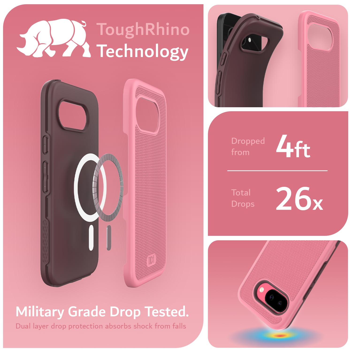 TUDIA MergeGrip for Google Pixel 9a Case Magsafe Compatible Military Grade Cover - Smokey Pink