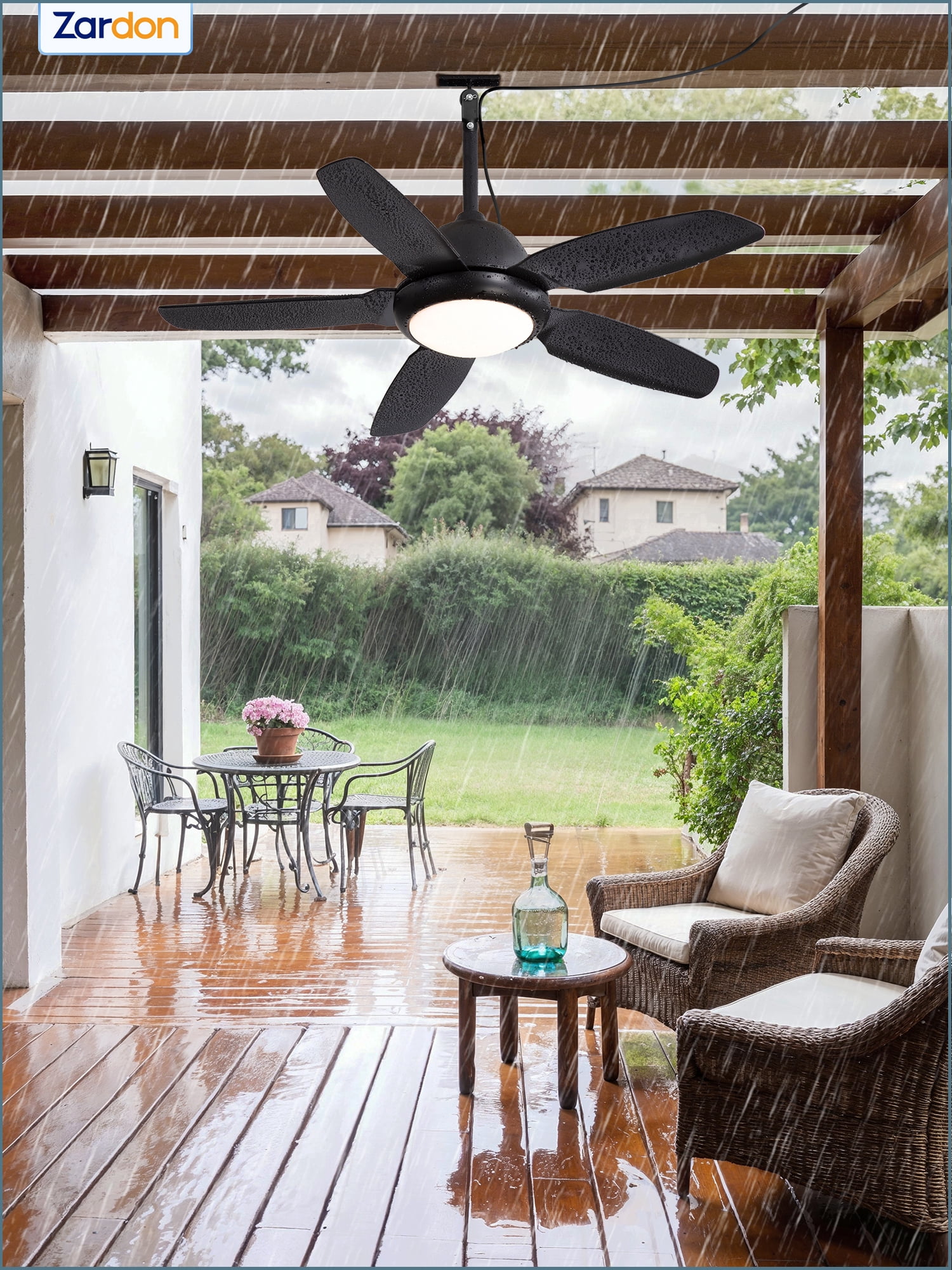 Zardon 42" Modern Outdoor Ceiling Fan with Light and Remote Control 6-Speed DC Motor, 3 Color Temperatures, Weather-Resistant for Outdoor, Black