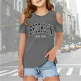 thumbnail image 2 of Girls Tshirts Graphic Letter Print T Shirt Short Sleeve Shoulder Cut-Out Fashion Tops Tees Girls T Shirts Size 11-12 Years, 2 of 6