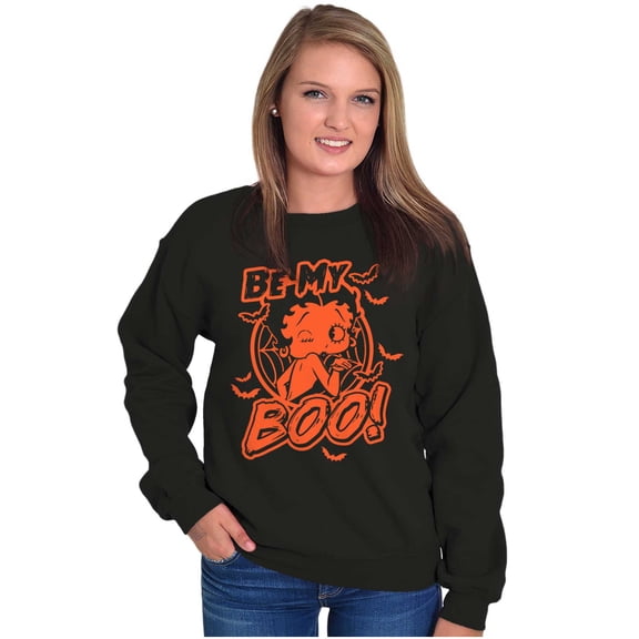Betty Boop Spooky Halloween Be My Boo Women Crewneck Sweatshirt Brisco Brands S