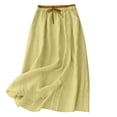 thumbnail image 2 of qelini Linen Max Skirt for Women Long Skirt Elastic High Waist A-line Skirt Solid Color Casual Skirt, 2 of 8