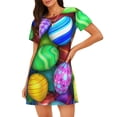 thumbnail image 1 of Easygdp Colorful Easter Eggs1 Camisón de manga corta para mujer, informal, estampado, 1 of 6