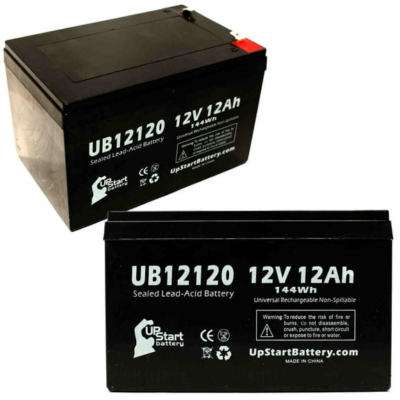 2x Pack - Compatible GS Battery PE12V12 Battery - Replacement UB12120 Universal Sealed Lead Acid Battery (12V, 12Ah, 12000mAh, F1 Terminal, AGM, SLA) - Includes 4 F1 to F2 Terminal Adapters