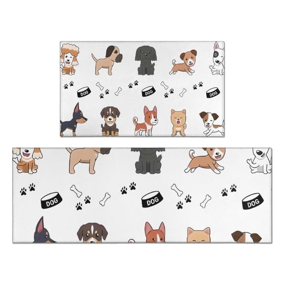Cute Dogs Kitchen Rugs Sets Of 2,Anti Fatigue Kitchen Mat Rugs Non Slip Washable,Decorative Kitchen Floor Mats for Kitchen,Sink,Laundry,17"x30" 17"x47"