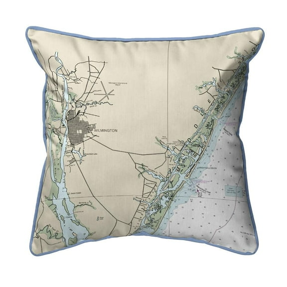 Betsy Drake Interiors Wilmington - Wrightsville Beach, NC Nautical Map Extra Large Zippered Indoor/Outdoor Pillow 22x22