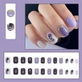 thumbnail image 4 of 24 Pcs Square Press on Nails Short Fake Nails Gold Foil Design with Leaf Pattern False Nails Purple Glossy Acrylic Artificial Nails for Women and Girls Style 16 24 Fl Oz (Pack of 1), 4 of 4