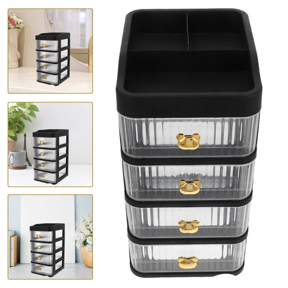 SEWCHICS Black Desktop Organizer with Multiple Drawers, PP Material Storage Holder for Pens, Files, and Office Supplies