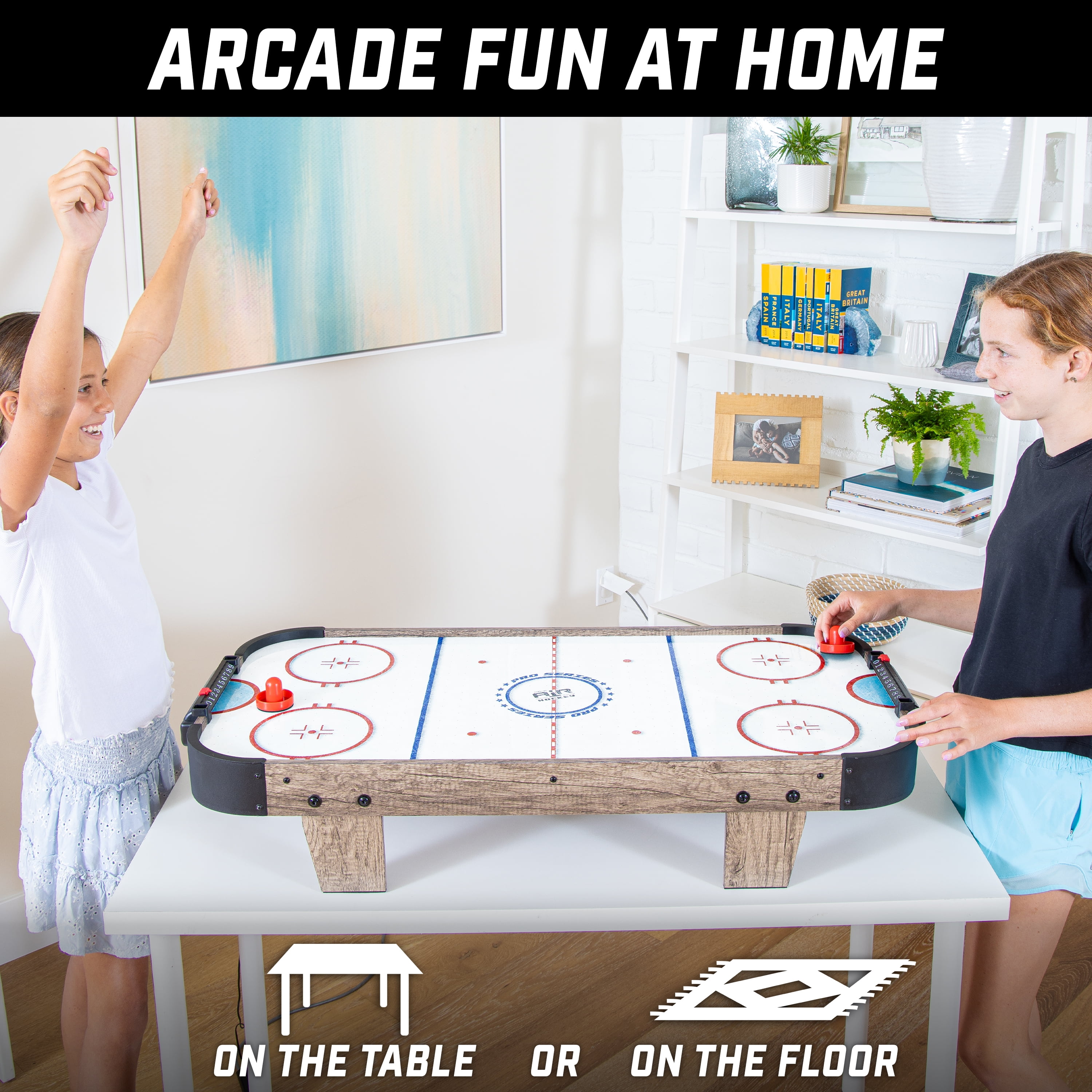 GoSports 40 Inch Table Top Air Hockey Game for Kids-AC Powered Motor - Oak