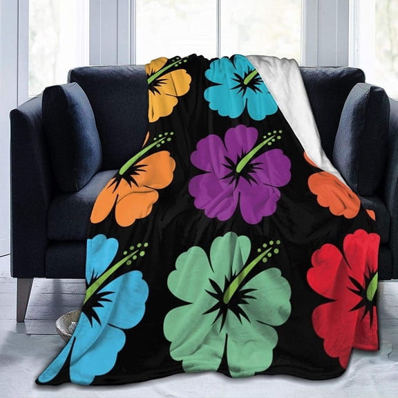 Hawaiian Flower Hibiscus Soft Fuzzy Fleece Blanket,Cozy Solid Robe Outdoor Camping Travel Blanket for Bedroom Livingroom Sofa Couch Car Bed, 30x40in Fleece Blanket
