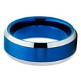 thumbnail image 3 of Silly Kings 8mm Blue Brushed Tungsten Carbide Wedding Ring High Polished Silver Beveled Edges Band 13, 3 of 3