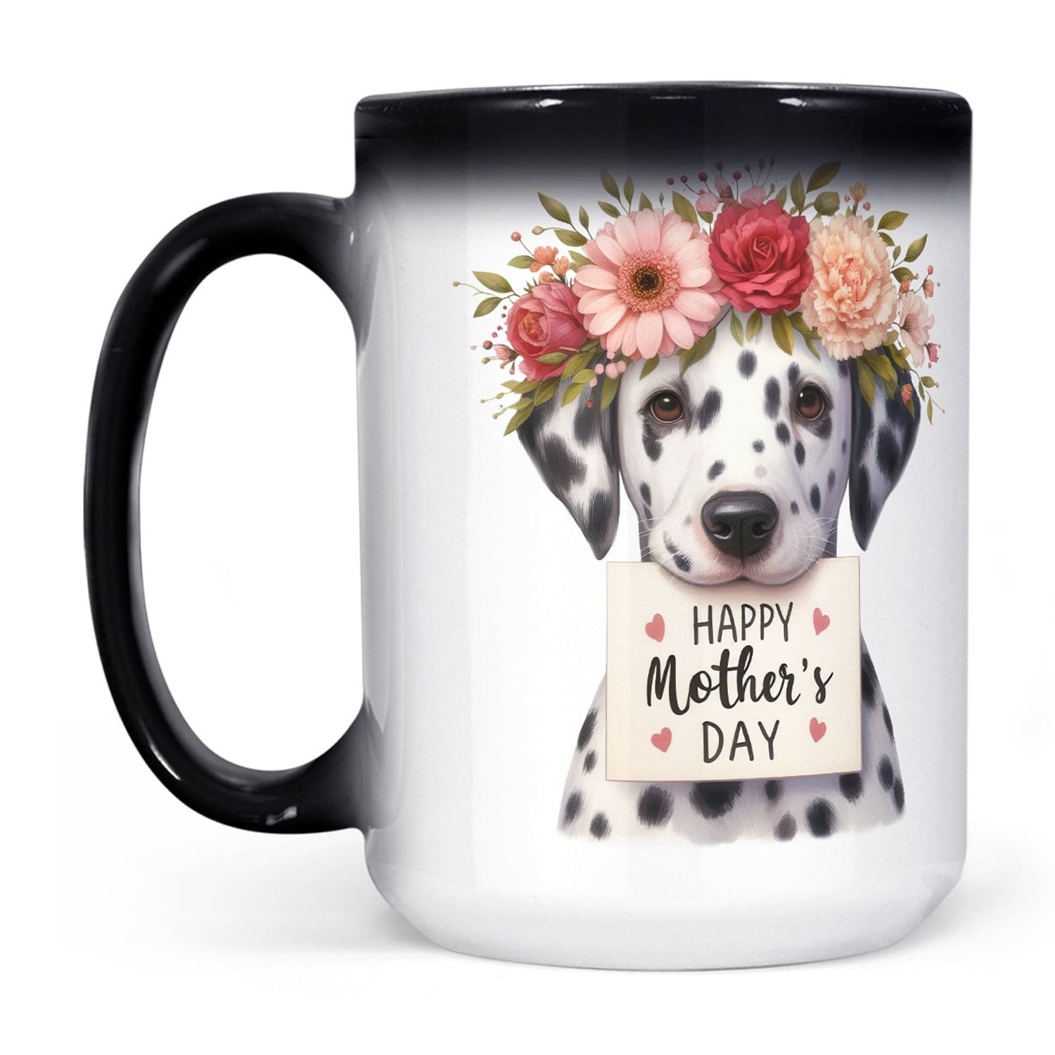 Happy Mother's Day Dalmatian with Flower Crown and Greeting Card Heat Color Changing Mug Dog Lover Magic Coffee Mug - 13004
