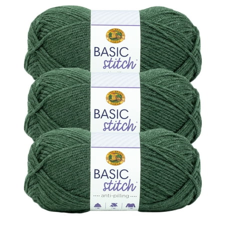 UPC: 0842093129431 | Lion Brand Yarn Basic Stitch Anti Pilling Pine Heather Medium Acrylic Green Yarn 3 Pack