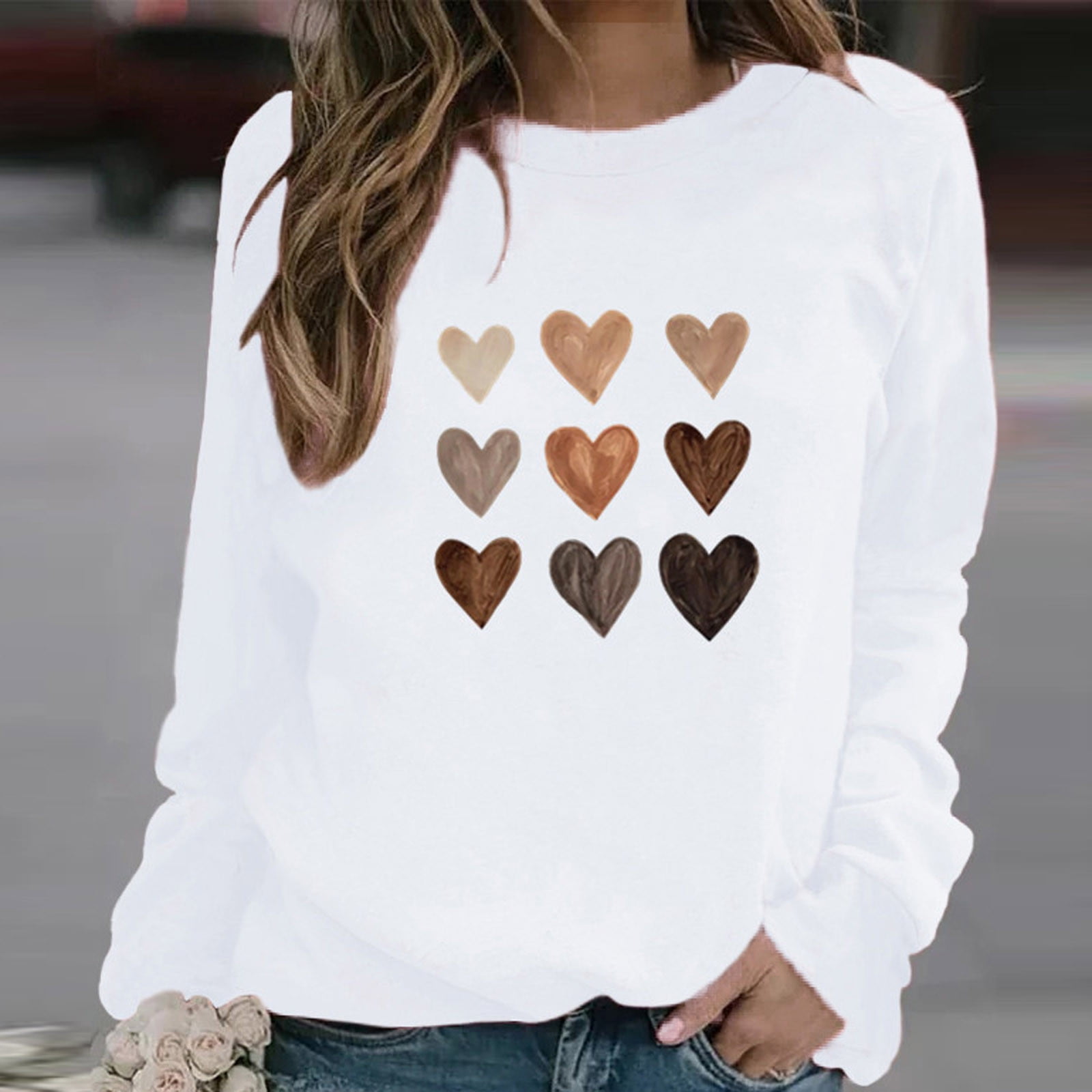 Aboser Chandails Molletonnés à Enfiler pour Femmes de la Saint-Valentin, Chandails à Imprimé de Cœur, Hauts Chandail, Manches Longues, Col Rond, Chemises, Blouse Ample Mode, Chandail Molletonné pour Adolescentes