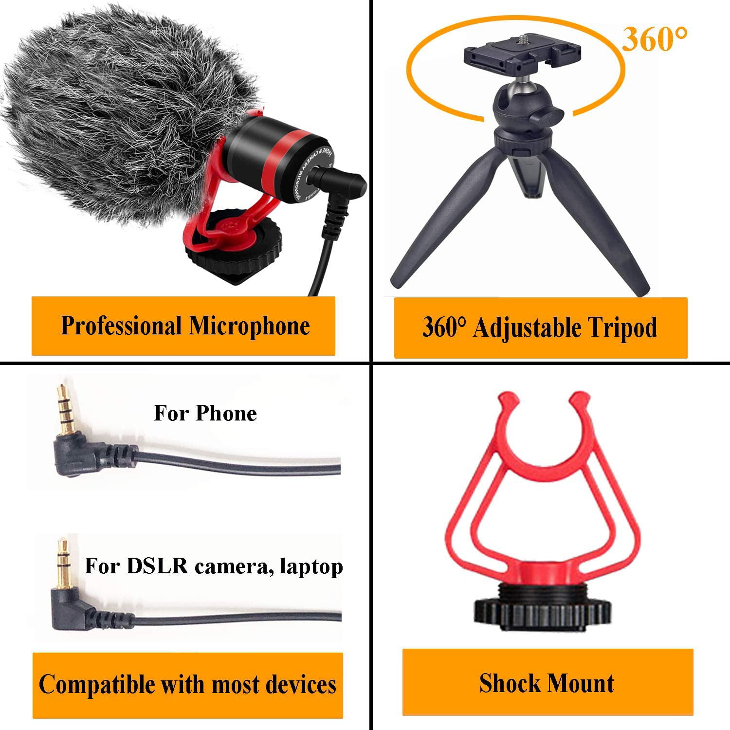 Tikysky Camera Microphone M-3,External Video Microphone for Phone iPhone Camera with Shock Mount Windproof Windscreen,DSLR Mic for Canon Nikon Sony Panasonic Fuji Interview 