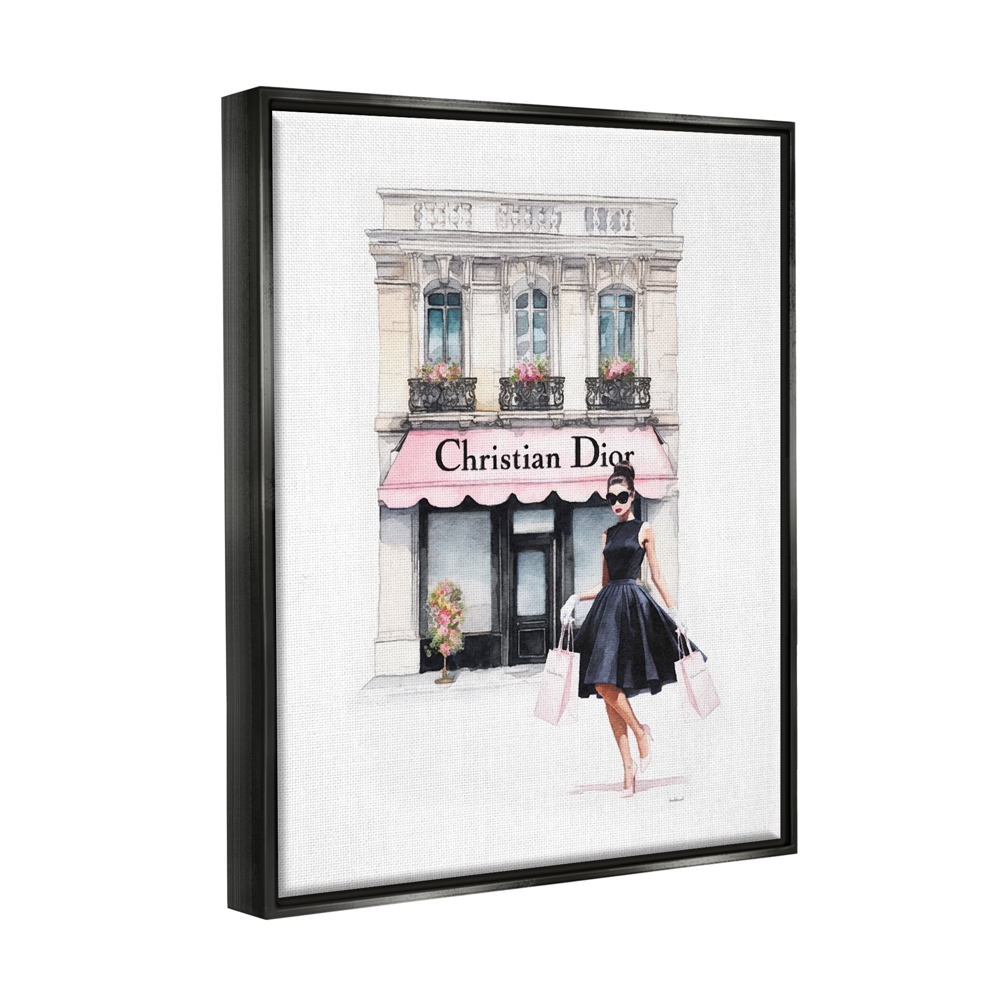 Stupell Industries Trendy Storefront Shopping Town & City Painting Black Floater Framed Canvas Art Print Wall Art, 17 x 21