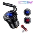 thumbnail image 2 of 90W Dual USB Charger Socket Power Outlet Adapter 12V 24V Waterproof Dual USB Ports Fast Charge for Car Boat SUV Sedan RV 2 TYPE C Blue, 2 of 6