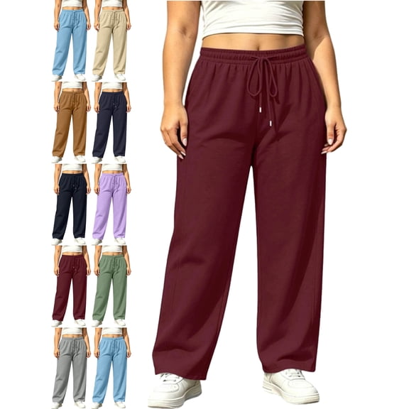 Drawstring Sweatpants for Women Plus Size Elastic Waist Loose Fit Casual Workout Lounge Fall Winter Everyday Pants with Pockets